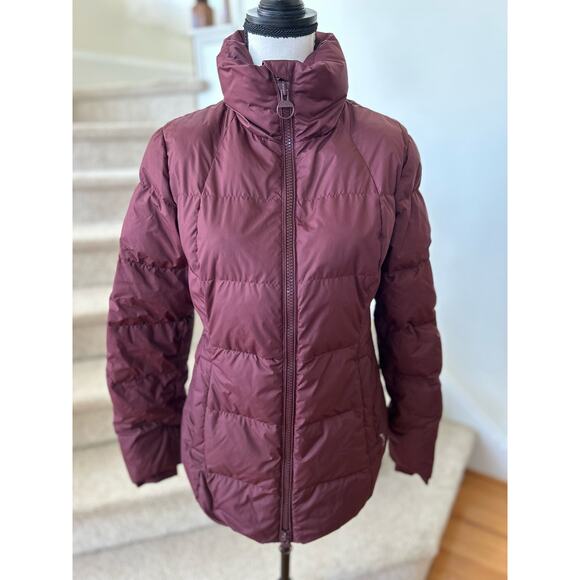 Athleta Downtown Burgundy Red Down Filled Zip Up Puffer Jacket - Picture 2 of 11